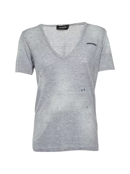 Tricou Dsquared2 zdrențuiți cu decolteu în V gri