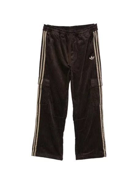 Pantaloni Adidas cu broderie cu dungi din piele de căprioară maro