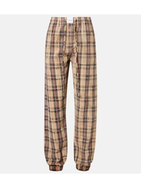 Pantaloni cargo The Attico în carouri de flanelă bej