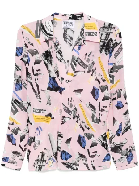 Bluzka Moschino Jeans z nadrukiem różowa