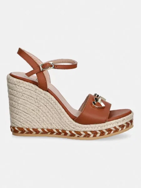 Love Moschino espadrile s polno usnjene rjava