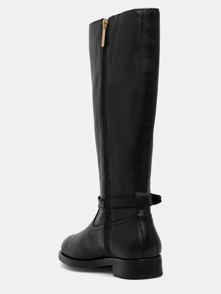 Tommy Hilfiger bőr csizma TH BUCKLE RIDING LTHR LONG BOOT lapos talpú fekete