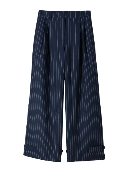 Bershka Hlače z naborki nočno modra bela