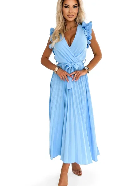 Plisirana midi obleka Numoco z volani nad koleni