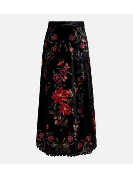 Aksamitna maksi spódnica maxi Farm Rio w kwiatki czarna