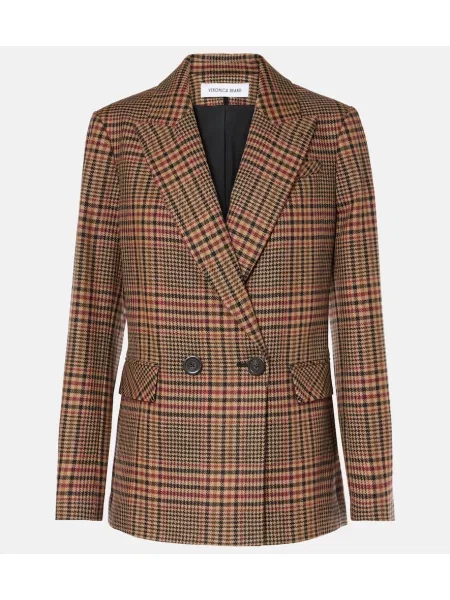 Sacou Veronica Beard de lână în carouri maro