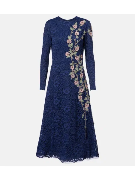 Sukienka koktajlowa Costarellos koronkowa garniturowa niebieska