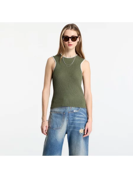 Ribbed Knit Sleeveless Top Khaki L