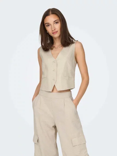 Жилет класичний JDY льон/віскоза бежевий