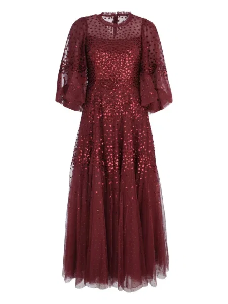 Sukienka midi Needle & Thread z cekinami do kolan garniturowa czerwona