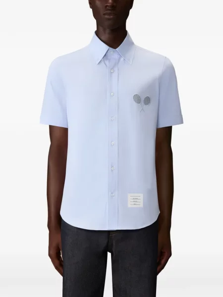 Cămașă Thom Browne cu broderie scurtă albastru