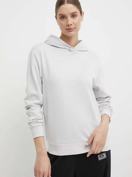Суичър с качулка Ea7 Emporio Armani с качулка с апликация сиво