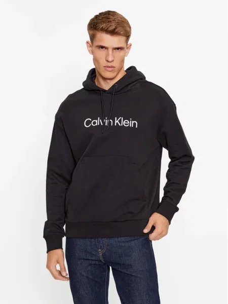Суичър с качулка Calvin Klein с качулка с апликация черно