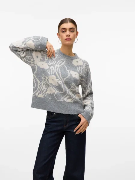 VERO MODA Pulover VMKAILA gri amestecat / murdar alb