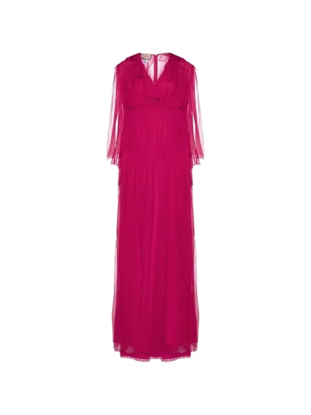 Rochie maxi Gucci de mătase cu volane roz