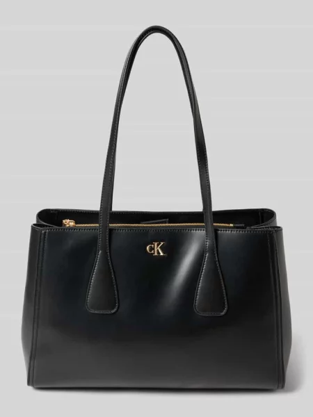 Torba tote z detalem z logo Ck Calvin Klein czarna