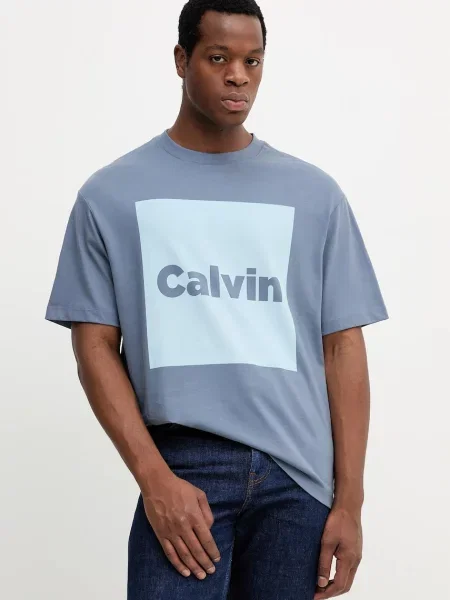 Calvin Klein Jeans t-shirt z nadrukiem fioletowy