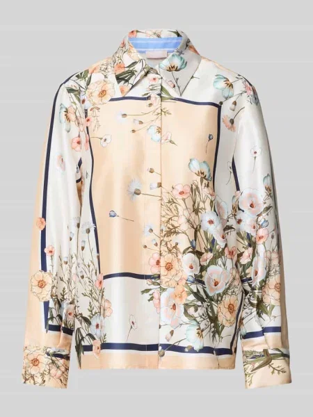 Bluzka koszulowa o kroju relaxed fit z kwiatowym nadrukiem na całej powierzchni Liu Jo White beżowa