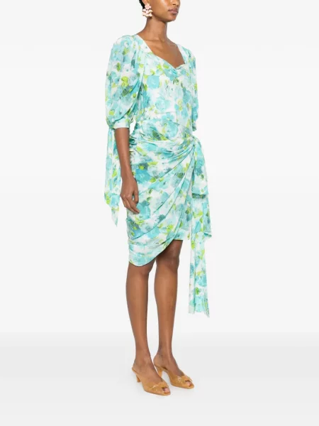 Rochie midi Chloé cu model floral cu imagine asimetrică albastru