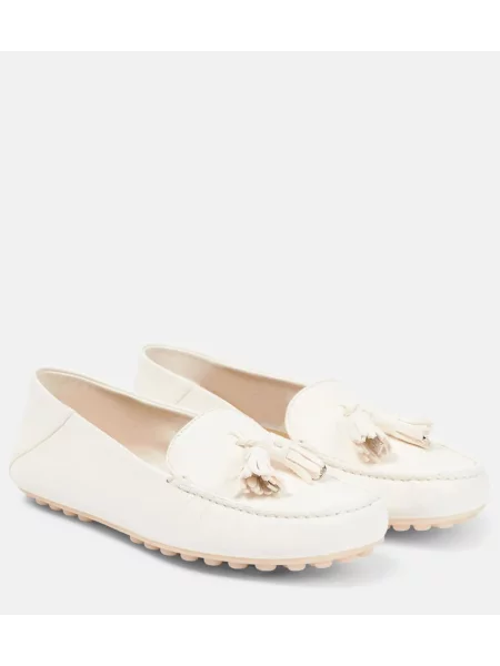 Mocasini Loro Piana din piele cu buline alb