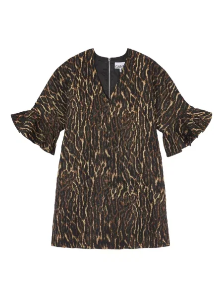 Rochie mini Ganni cu decolteu în V de costum maro