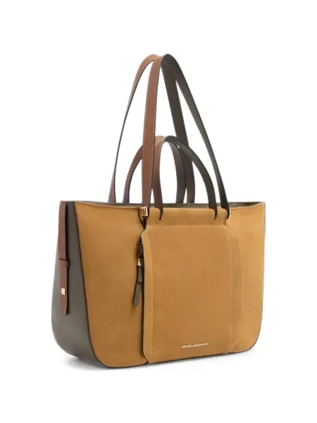 Geantă shopper Piquadro cu autograf maro