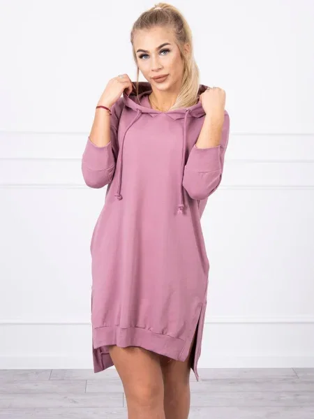 Dolgo obleka maxi obleka Kesi s kapuco roza