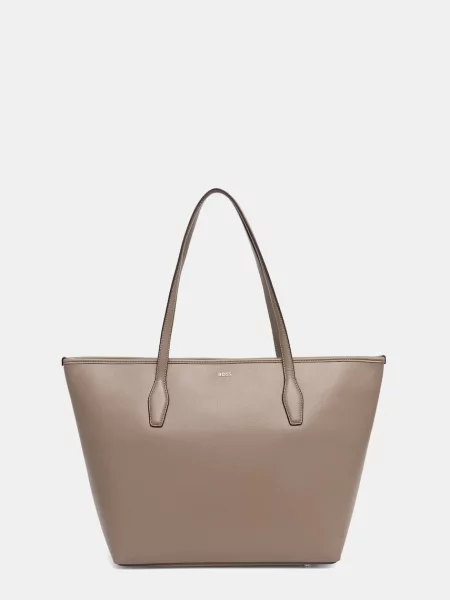 BOSS torebka shopper z imitacji skóry Sandy Zip Shopper beżowa