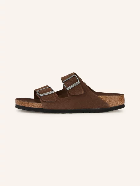 Birkenstock Arizona klapki na płaskim zamszowe brązowe