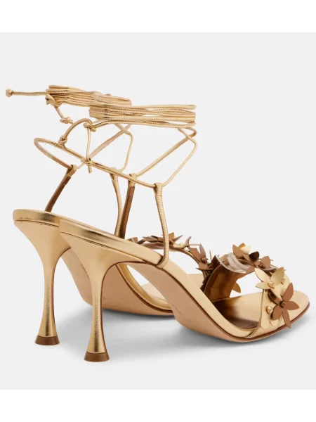 Kožené kvetinové sandále Manolo Blahnik zlatá