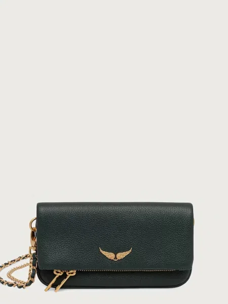 Zadig&Voltaire crossbody kabelka kožená ROCK NANO GRAINED LEATHER zelená