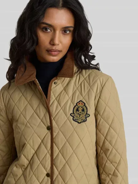 Płaszcz pikowany o kroju regular fit z wyhaftowanym logo Lauren Ralph Lauren beżowy