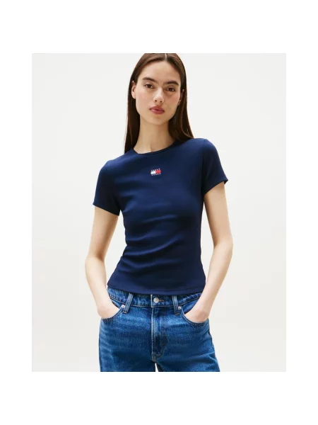 Koszulka Tommy Jeans Slim Badge granatowy krótki rękaw XS niebieska