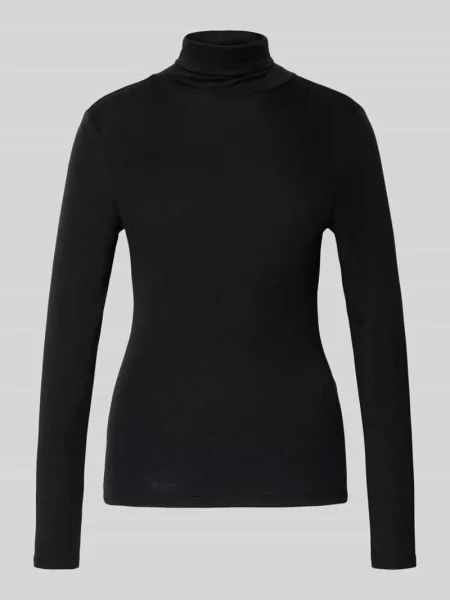 Bluzka z długim rękawem o kroju slim fit z elastycznej mieszanki bawełny model OKTOBER' Comma czarna