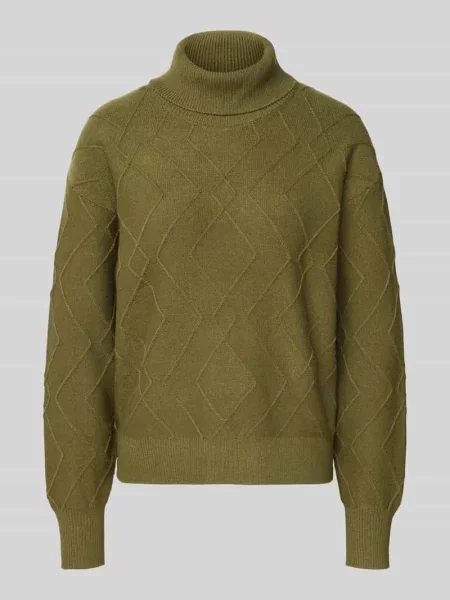Sweter z dzianiny z prążkowanymi wykończeniami model ‘Saturn’ Free/quent khaki