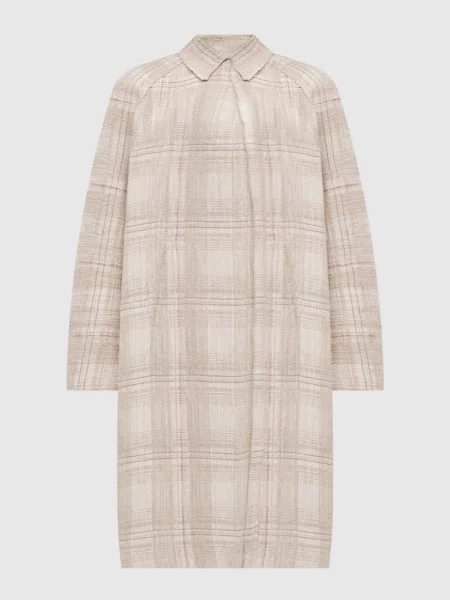 Пальто з льоном в клітинку Boboutic бежеве