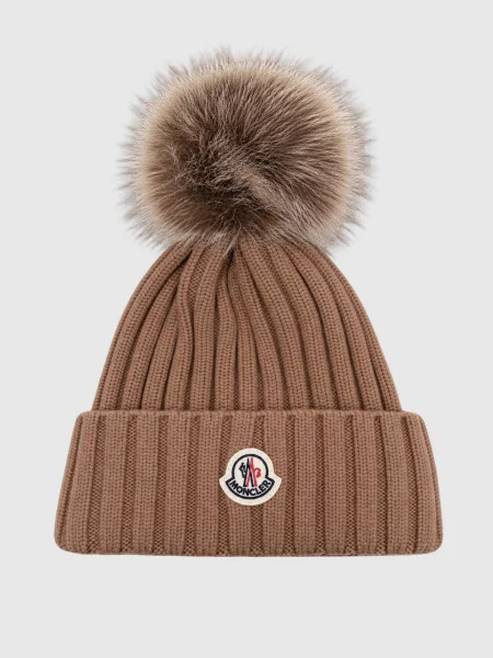 Шапка з вовни з помпоном Moncler коричнева