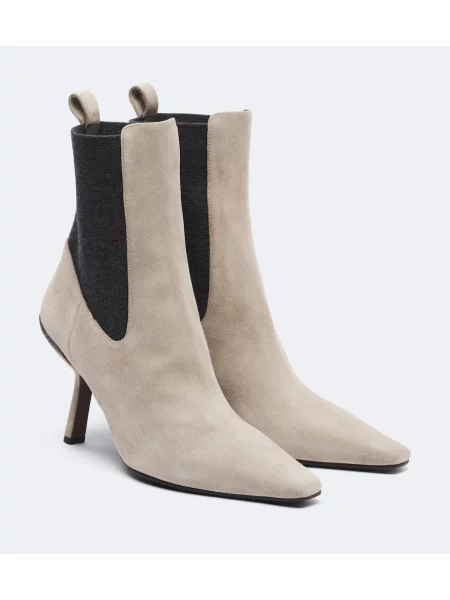 Botine chelsea Brunello Cucinelli din piele de căprioară bej