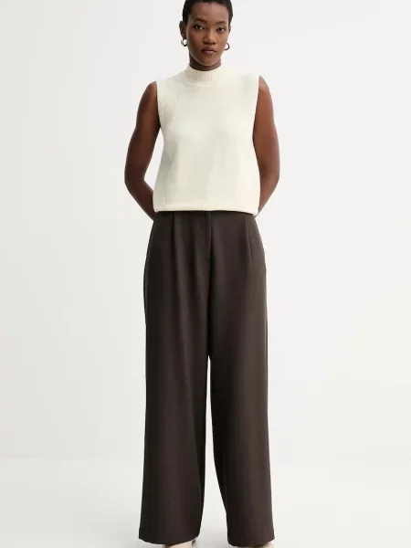 Sessun spodnie szerokie high waist brązowy