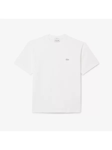 Lacoste T-Shirt Unisex Z Okrągłym Dekoltem Loose Fit biały