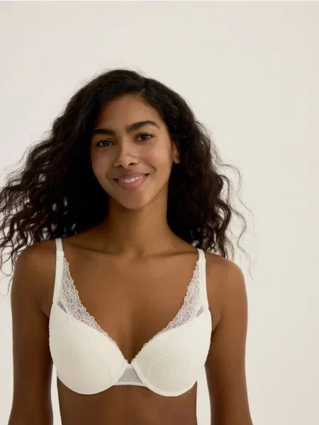 Reserved Сітчастий бюстгальтер push-up кремовий 