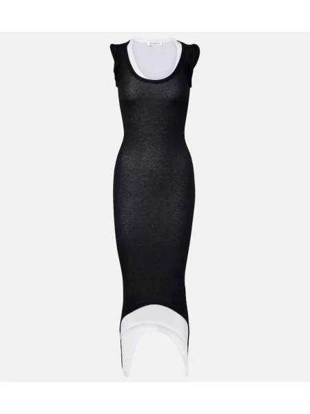 Dzianinowa sukienka midi Alaïa do kolan garniturowa czarna