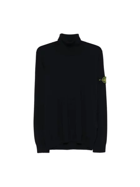 Sweter z golfem Stone Island wełniany z kamieniami niebieski