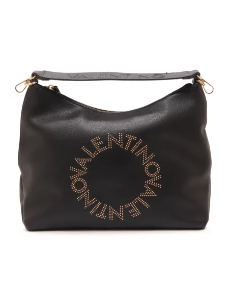 Lniana torebka hobo Valentino By Mario Valentino czarna