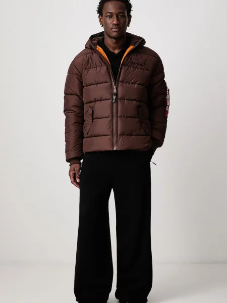 Alpha Industries zimná bunda pánska Hooded Puffer Alpha Faux Down hnedá