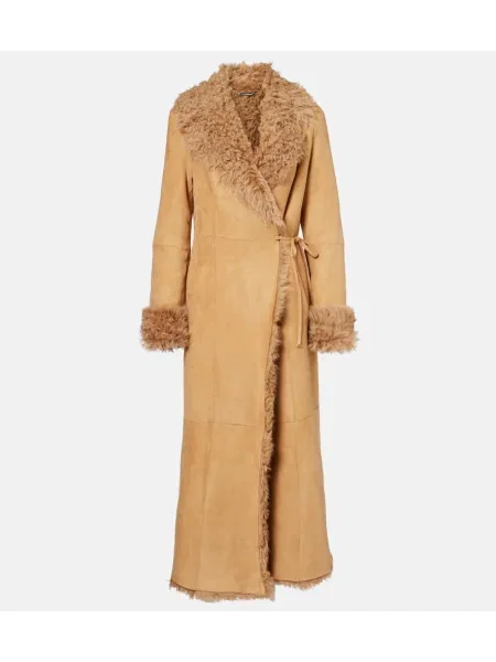 Płaszcz Nour Hammour zamszowy kopertowy beżowy