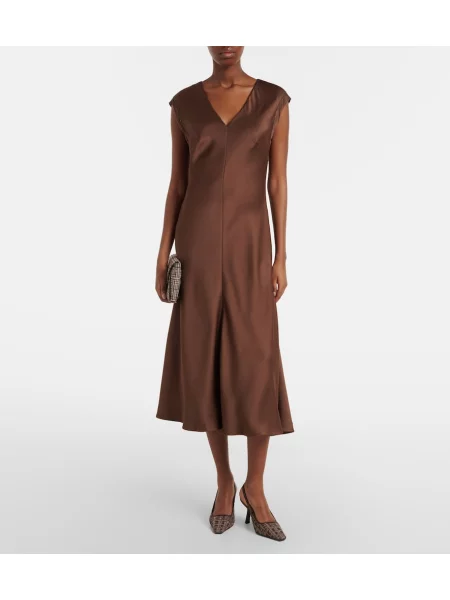 Rochie midi Brunello Cucinelli din satin maro