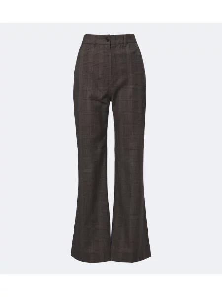 Pantaloni Acne Studios de lână în carouri maro
