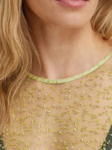 Bluză Samsøe Samsøe cu mărgele lungă verde