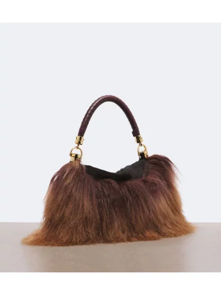 Fular Chloé din piele de oaie maro